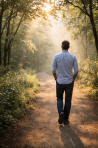persona caminando en la naturaleza reflexionando sobre su vida
